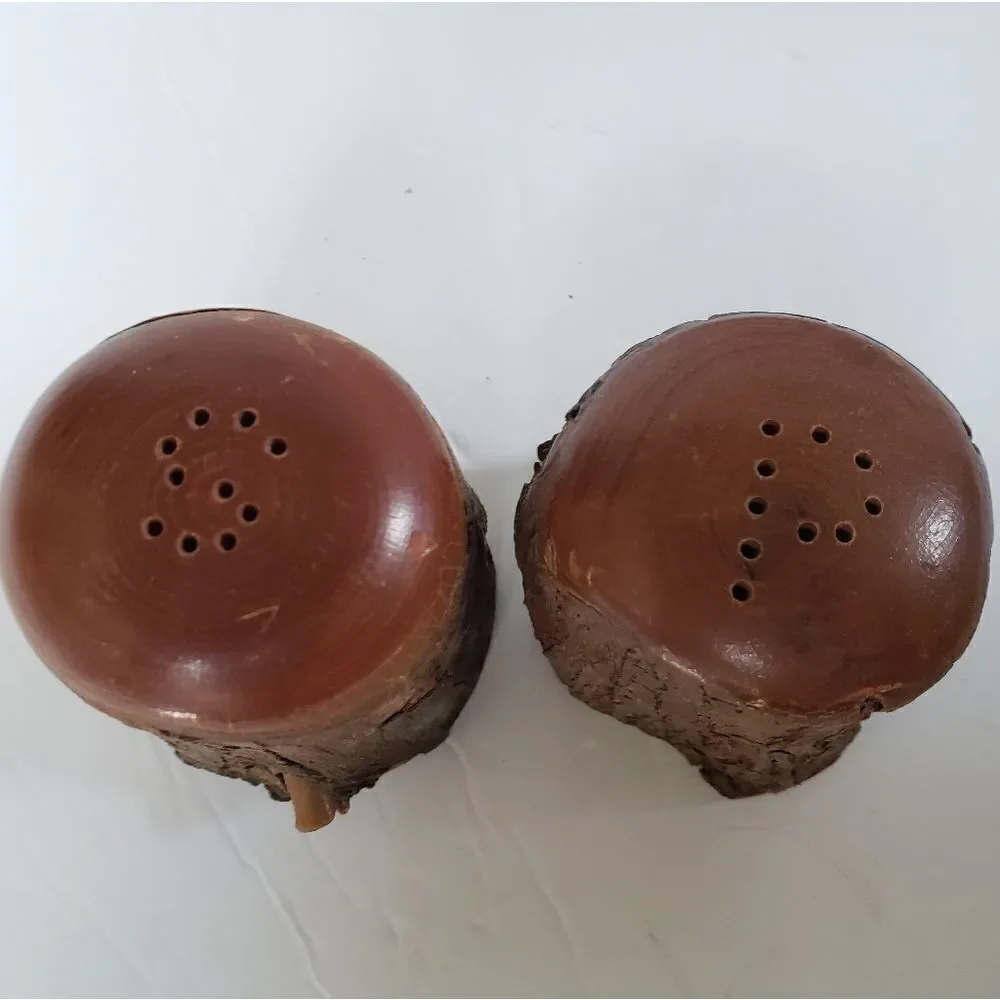 Natural Bark Wood Salt & Pepper Shakers